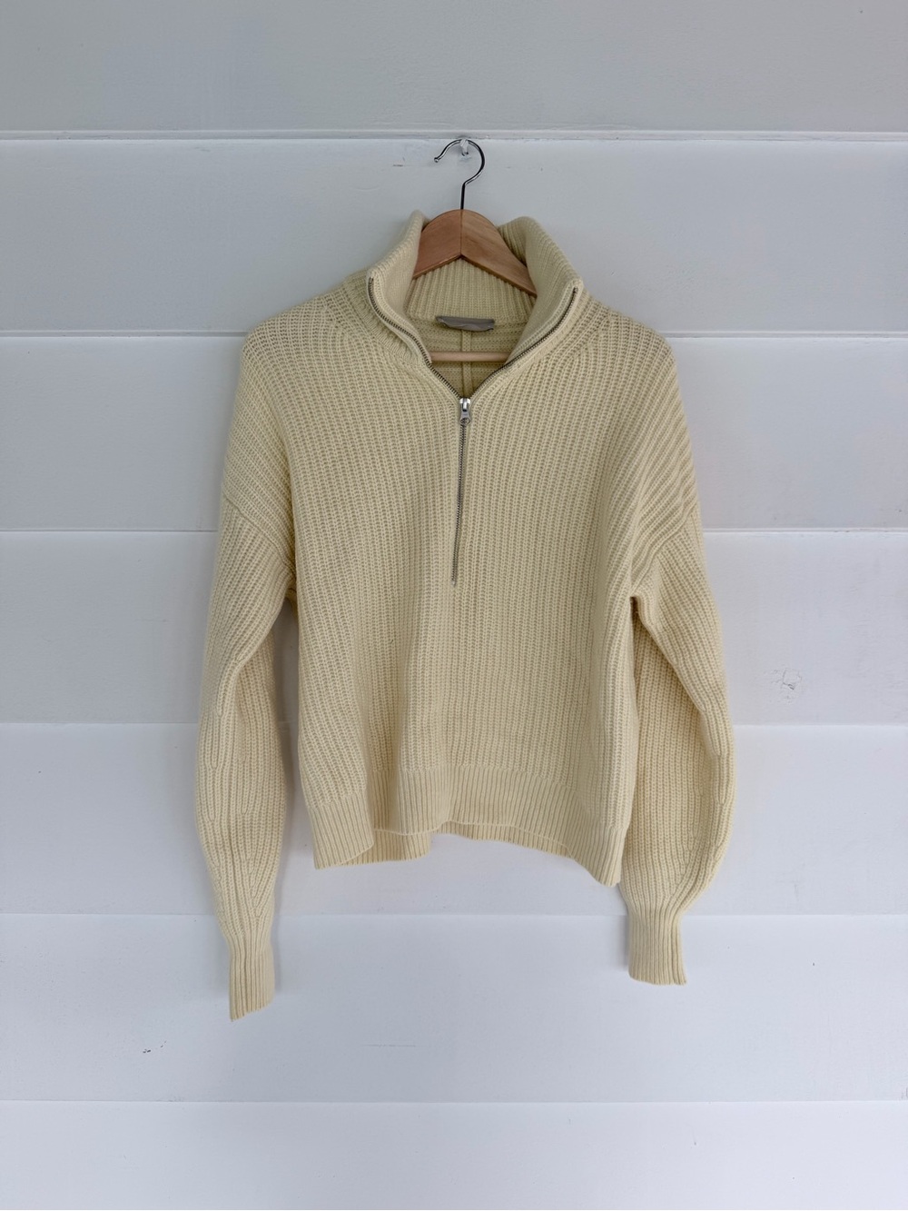 Everlane Luxe Merino Wool Half Zip Sweater in Butter Yellow
